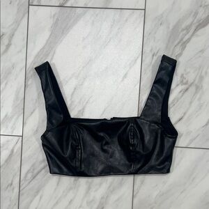 Edikted Black Faux Leather Crop Top